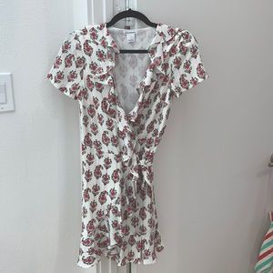 Club Monaco SZ 0 floral print wrap dress w/ruffles